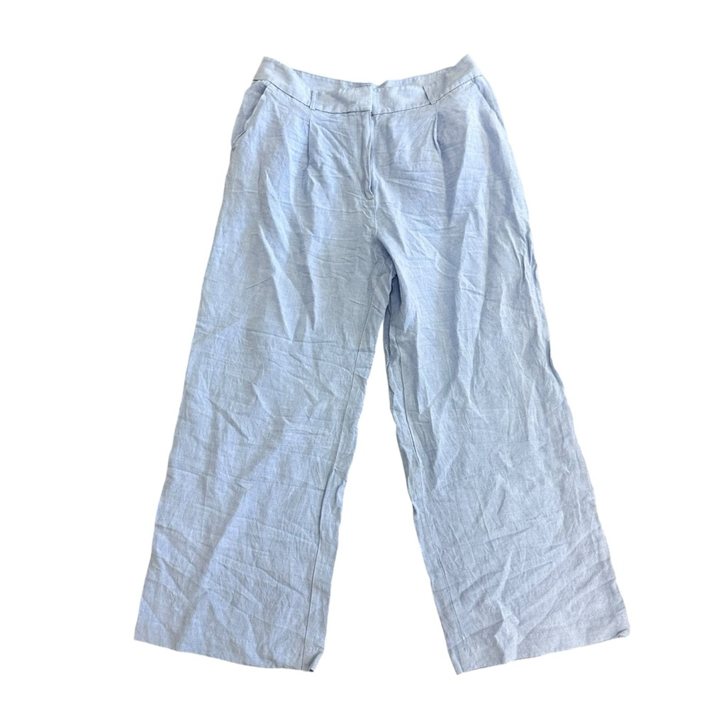 Loft Wide Leg Linen Pants Blue Flowy Size 12